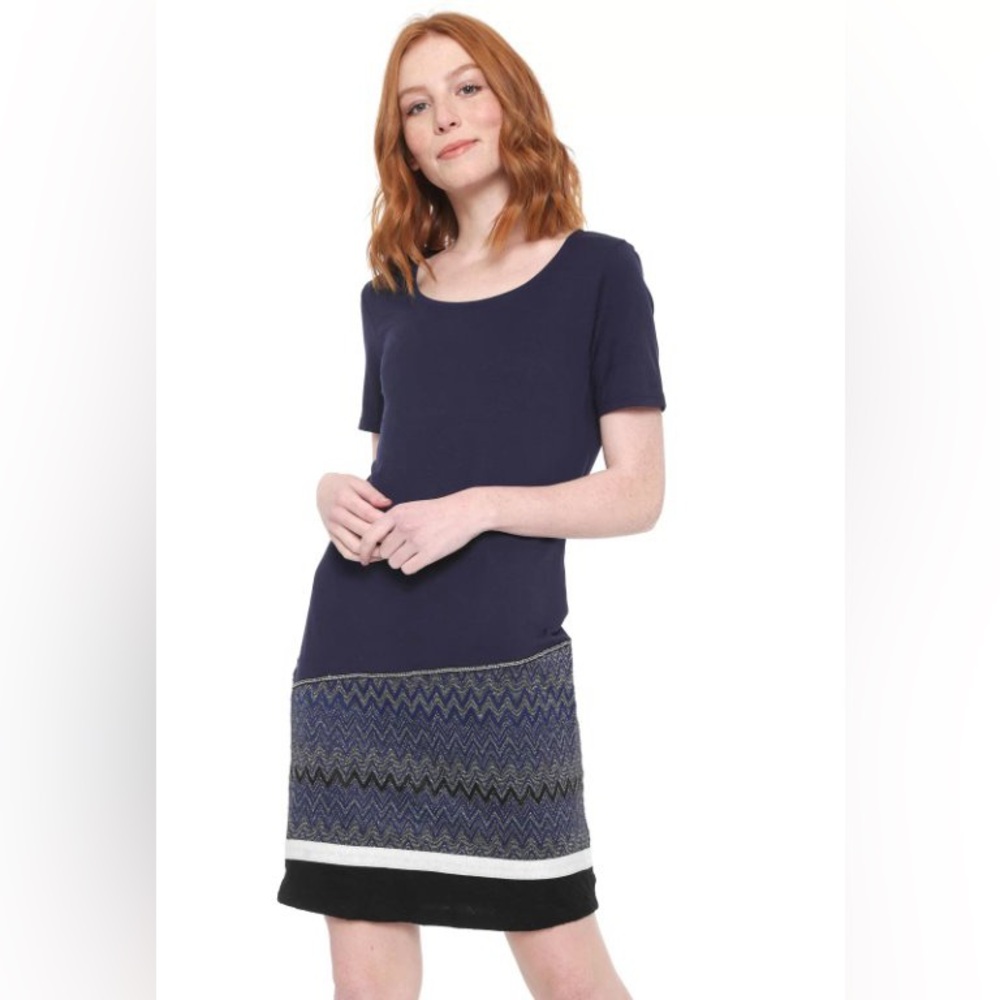 DESIGUAL - Navy Printed Hem Dress Stretch Viscose | Summer casual dress